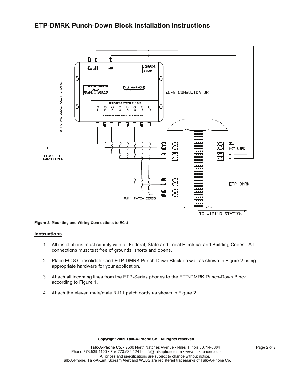 Talkaphone ETP-DMRK Punch-Down Block User Manual | Page 2 / 2