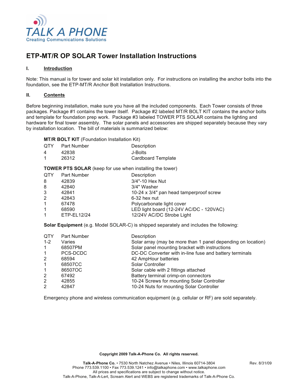 Talkaphone ETP-MT/R AED Defibrillator Emergency Phone Tower User Manual | 5 pages