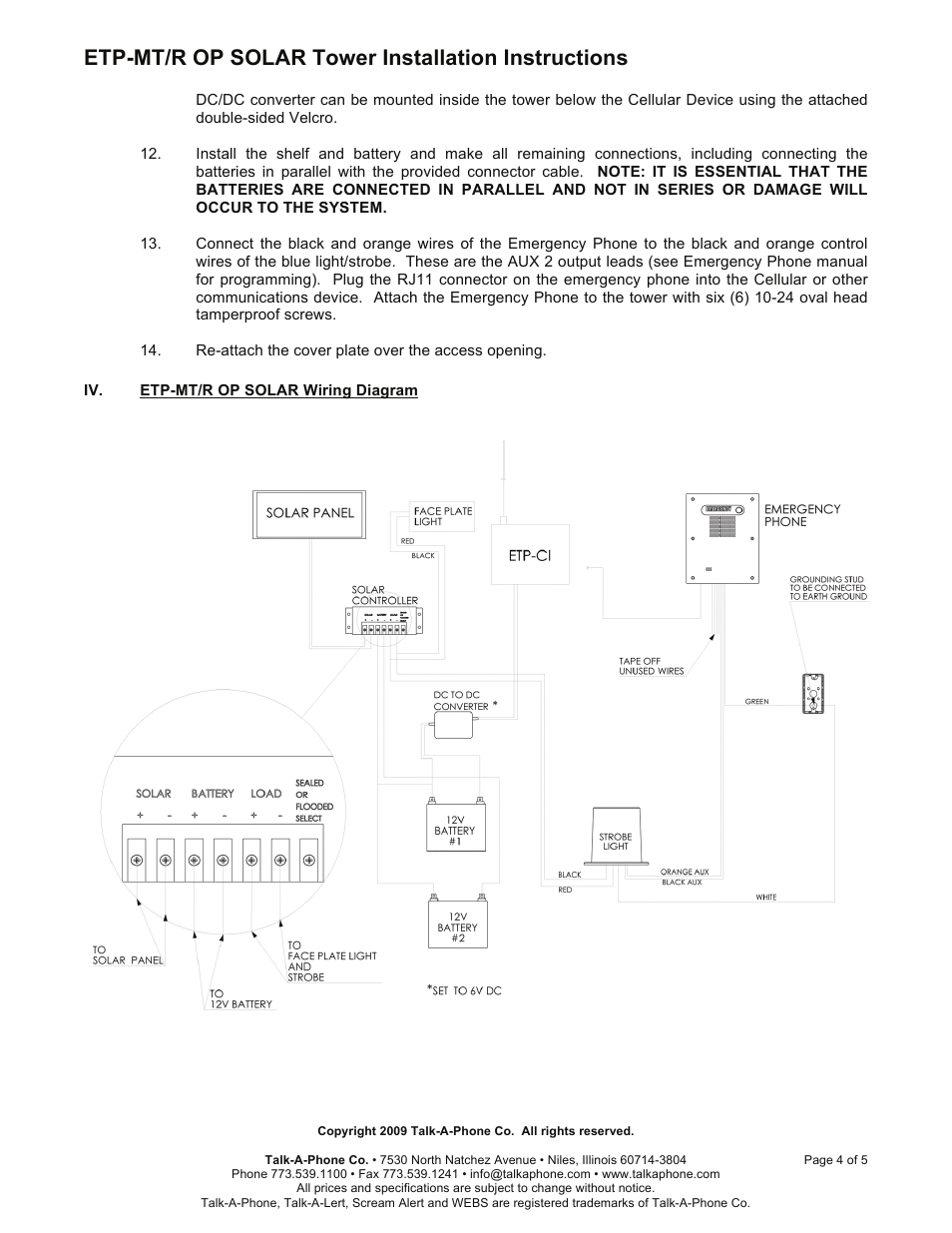 Etp-mt/r op solar tower installation instructions | Talkaphone ETP-MT/R AED Defibrillator Emergency Phone Tower User Manual | Page 4 / 5