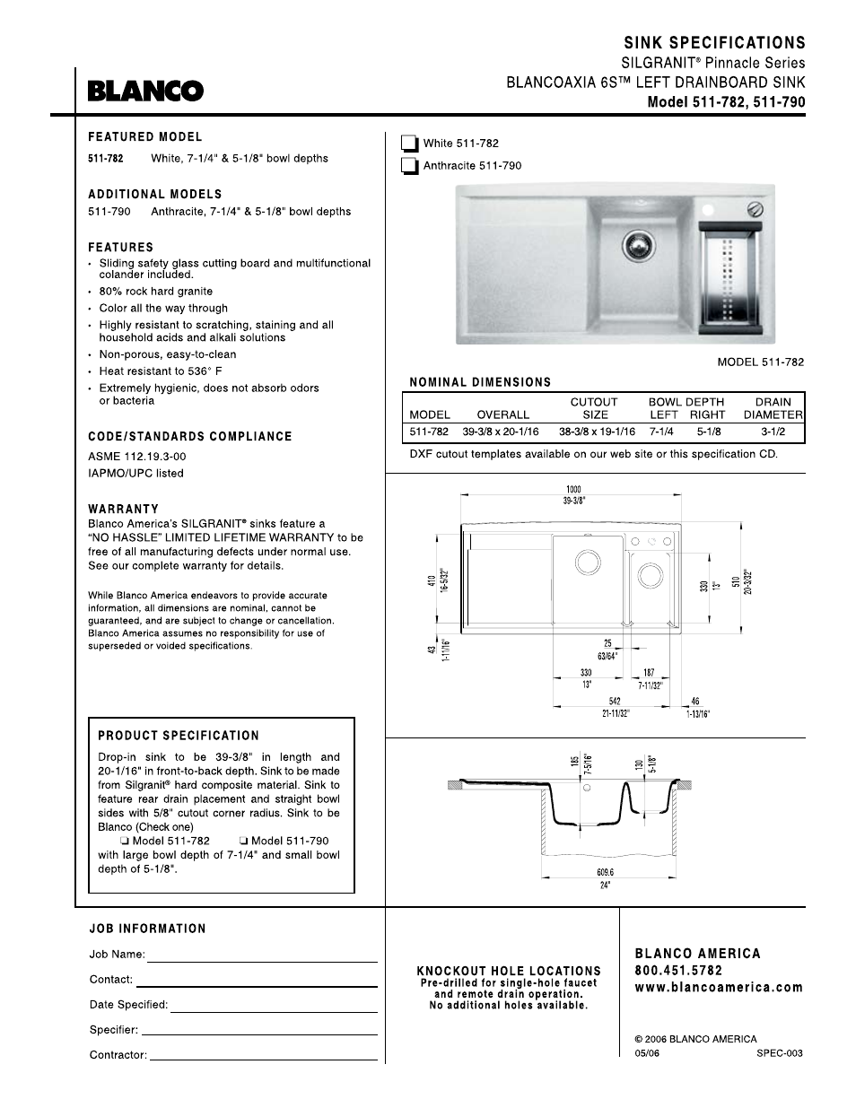 Blanco Silgranit 511-782 User Manual | 1 page