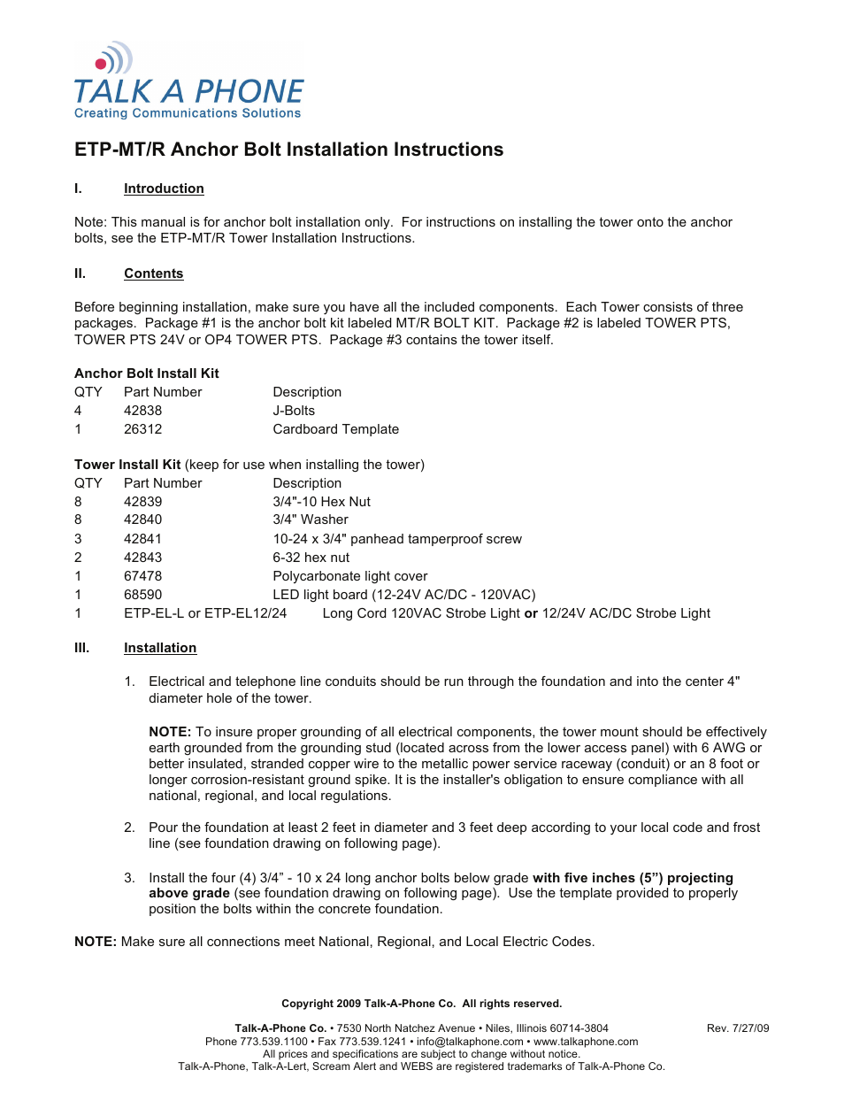 Talkaphone ETP-MT/R OP4D Radius Emergency Phone Tower with Dual CCTV Arm User Manual | 2 pages