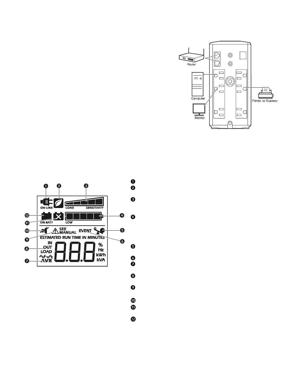 Connect the equipment, 2 . go to www.apc.com/tools/download, Operation | In—input voltage. out—output voltage, Mute—the audible alarm has been turned off | Talkaphone ETP-UPS Back-up Power Supply User Manual | Page 2 / 8