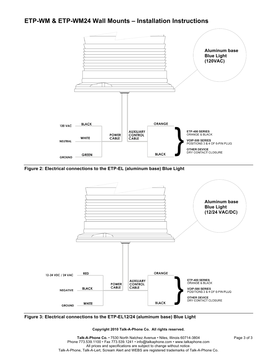 Talkaphone ETP-WM Emergency Communication Wall Mount Station User Manual | Page 3 / 3