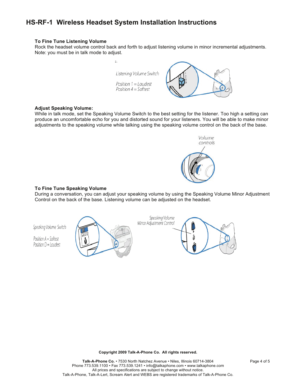 Talkaphone HS-RF-1 Wireless Headset User Manual | Page 4 / 5