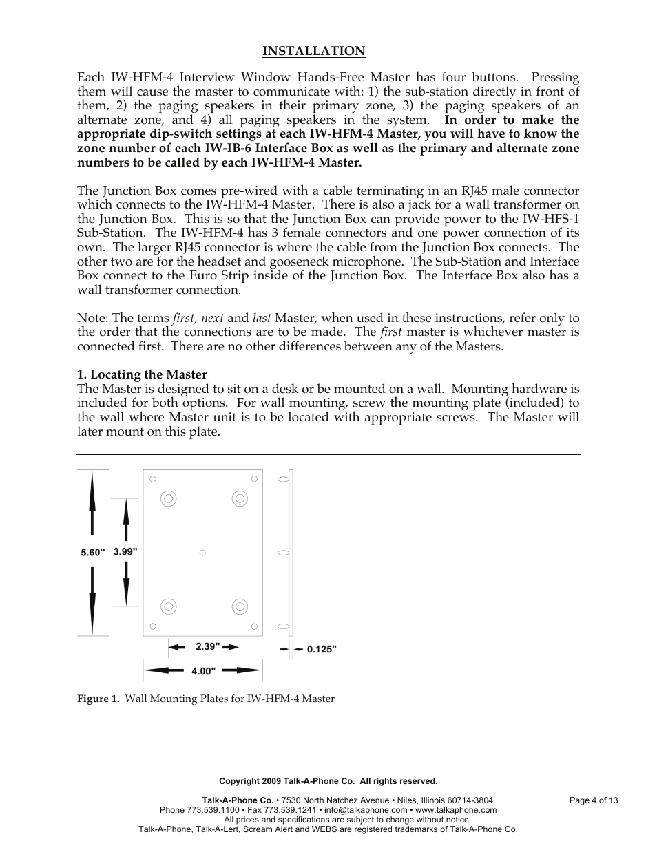 Installation | Talkaphone IW-HFM-4 Interview Window 4-Button Master User Manual | Page 4 / 13