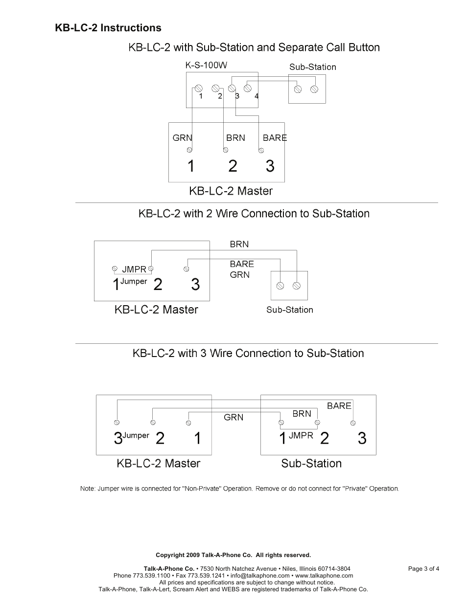 Kb-lc-2 instructions | Talkaphone KB-LC-2 Single Channel Master User Manual | Page 3 / 4