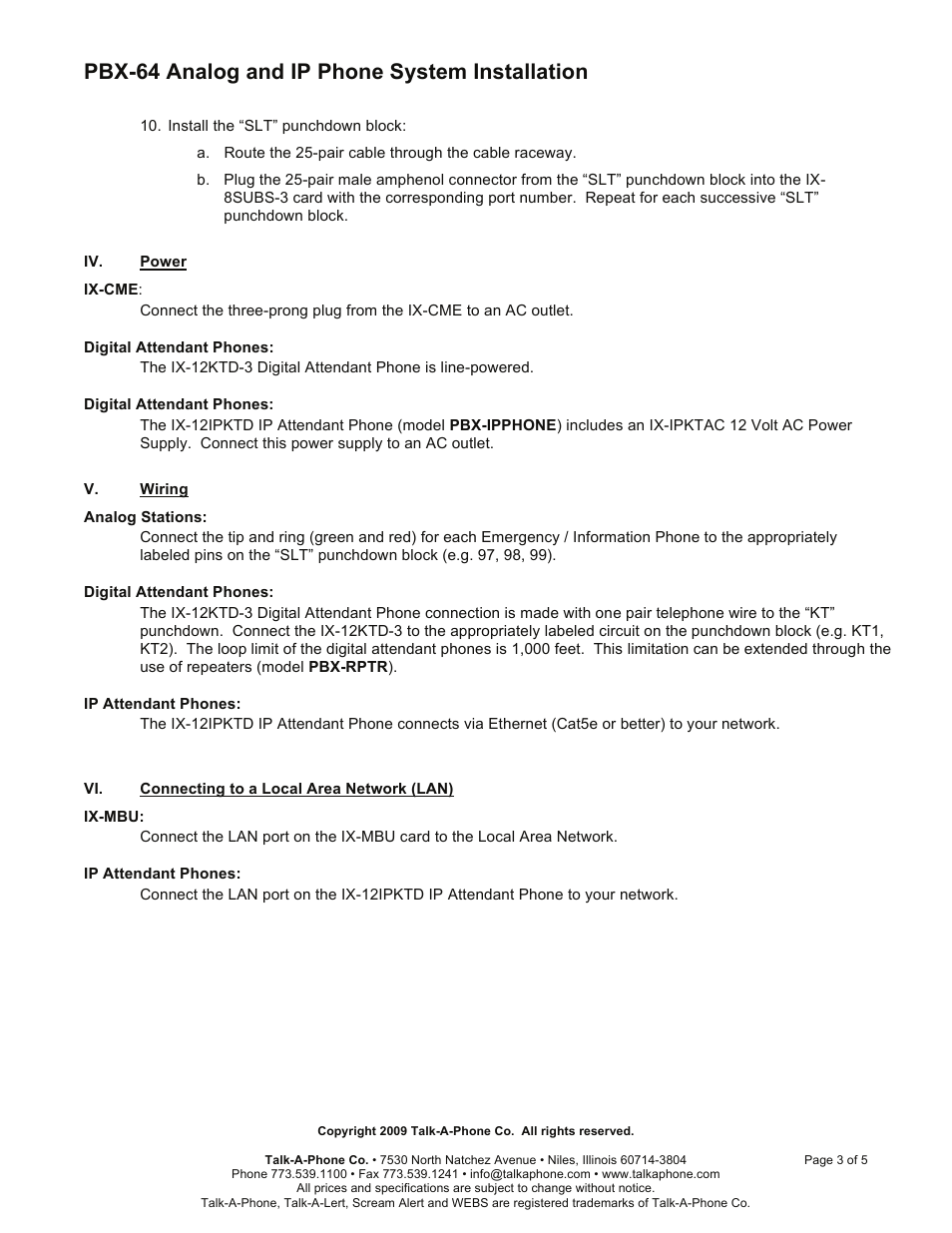 Pbx-64 analog and ip phone system installation | Talkaphone PBX-64 User Manual | Page 3 / 5