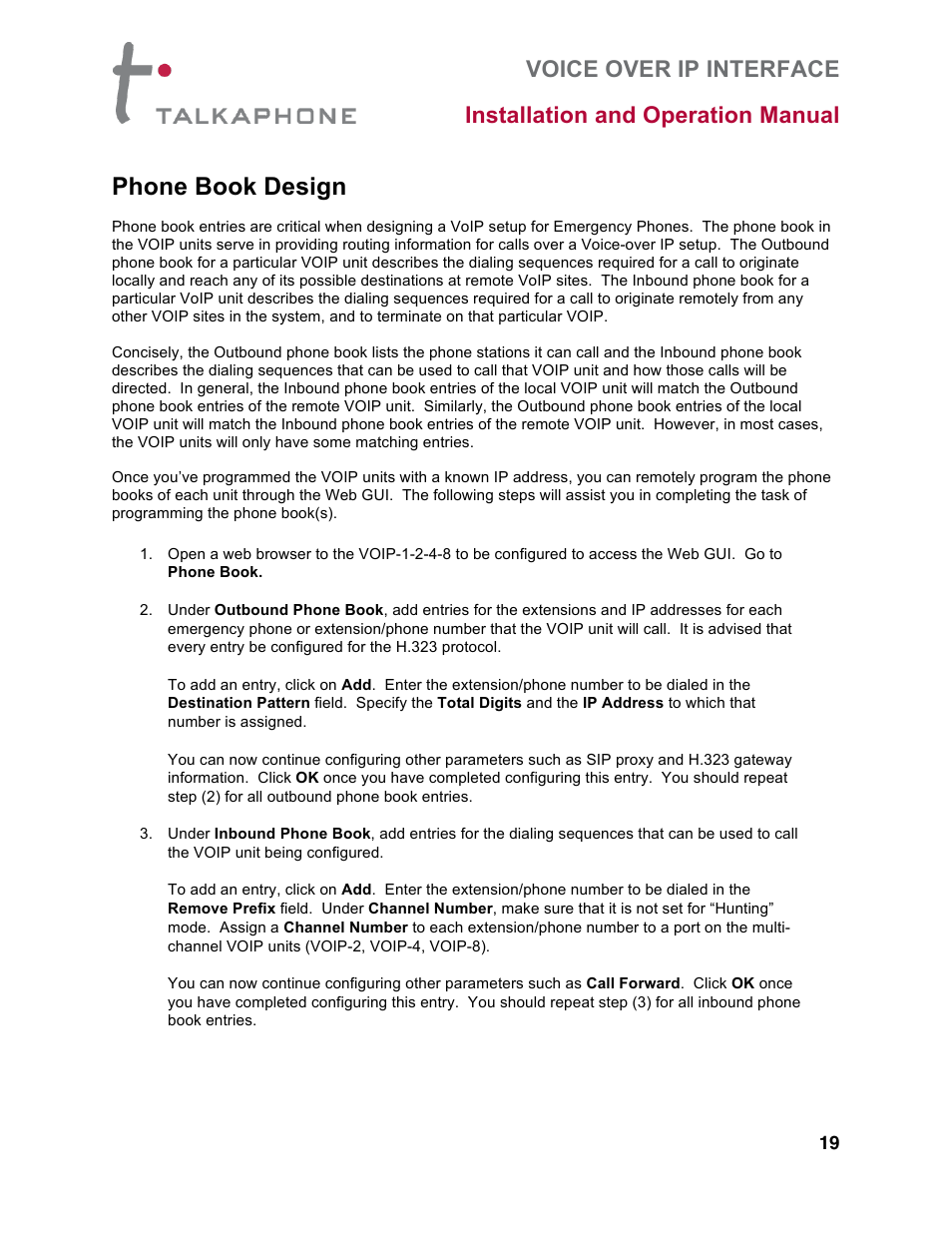 Phone book design | Talkaphone VOIP-8 VoIP Interface (8 channels) User Manual | Page 19 / 43