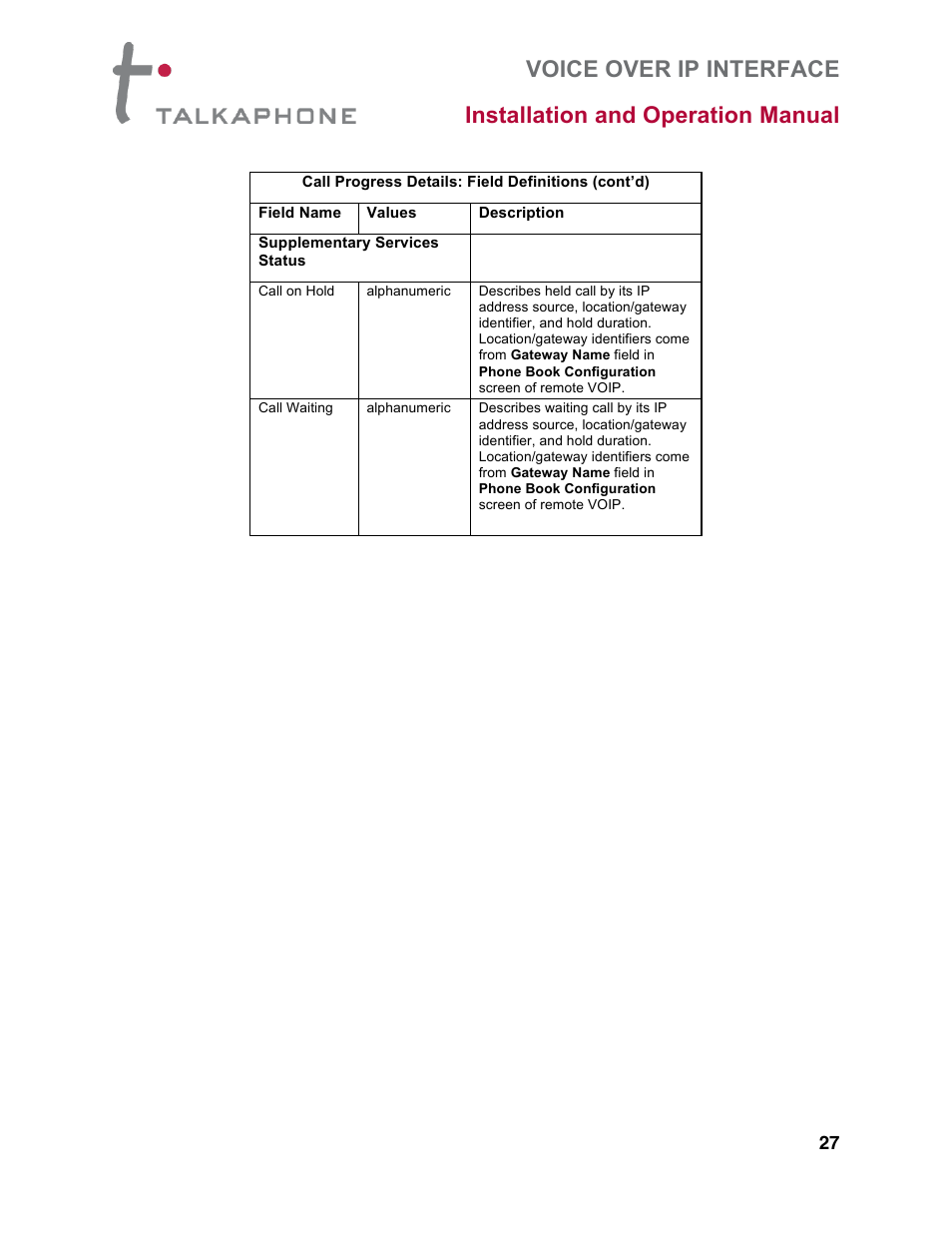 Talkaphone VOIP-8 VoIP Interface (8 channels) User Manual | Page 27 / 43