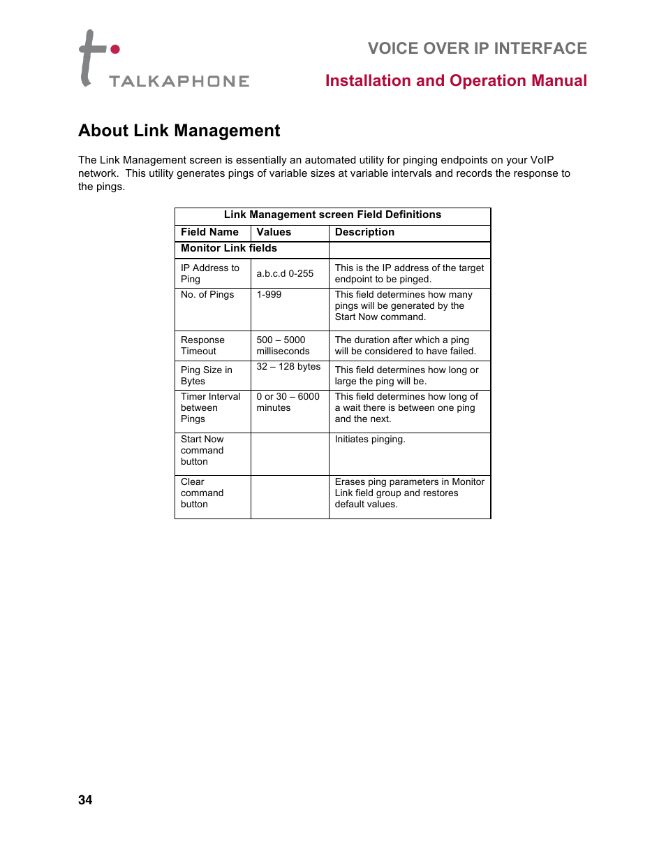 About link management | Talkaphone VOIP-8 VoIP Interface (8 channels) User Manual | Page 34 / 43
