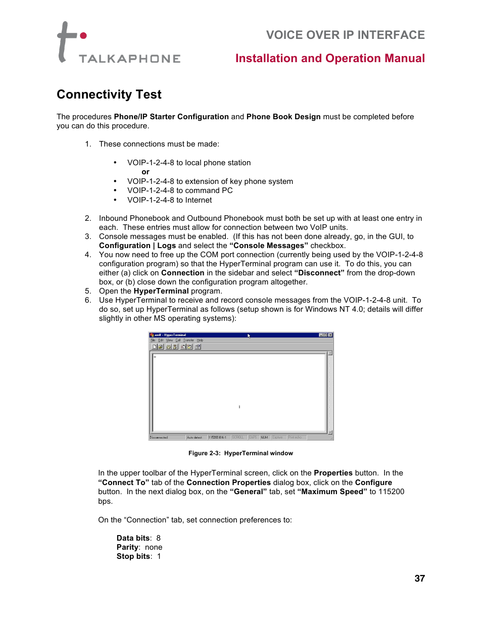 Connectivity test | Talkaphone VOIP-8 VoIP Interface (8 channels) User Manual | Page 37 / 43