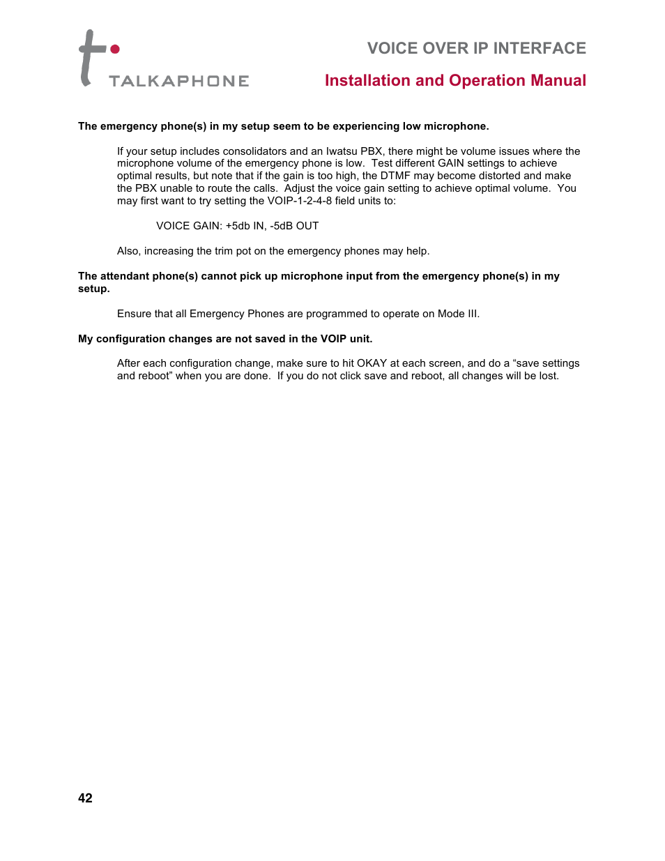 Talkaphone VOIP-8 VoIP Interface (8 channels) User Manual | Page 42 / 43