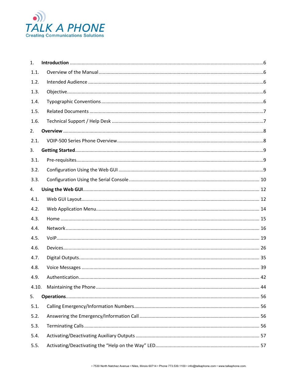 Voip-500, Series phone configuration and operation manual | Talkaphone VOIP-500K Native VoIP Keypad Emergency Phone User Manual | Page 2 / 90