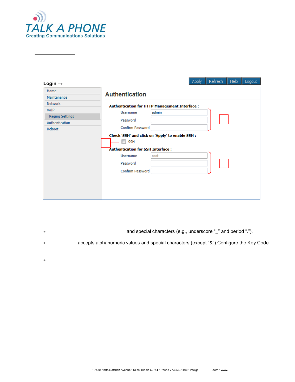 Webs-cm-2, webs-pa-1 and webs-pa-2, Configuration and operation manual, Authentication | Talkaphone WEBS-PA-2IP Outdoor Area WEBS Paging Unit User Manual | Page 16 / 53