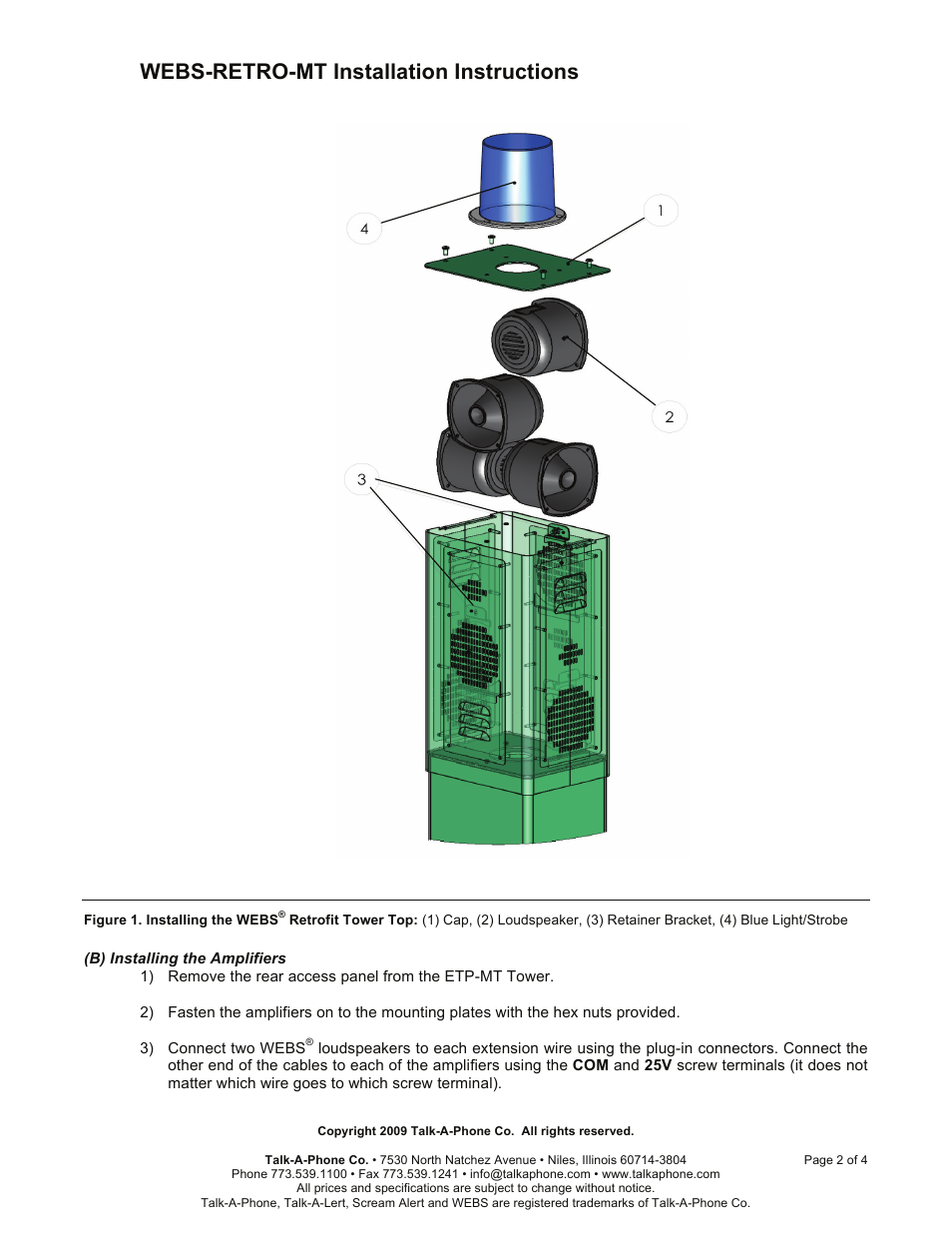 Webs-retro-mt installation instructions | Talkaphone WEBS-RETRO-MT WEBS Retro Kit for ETP-MT Towers User Manual | Page 2 / 4
