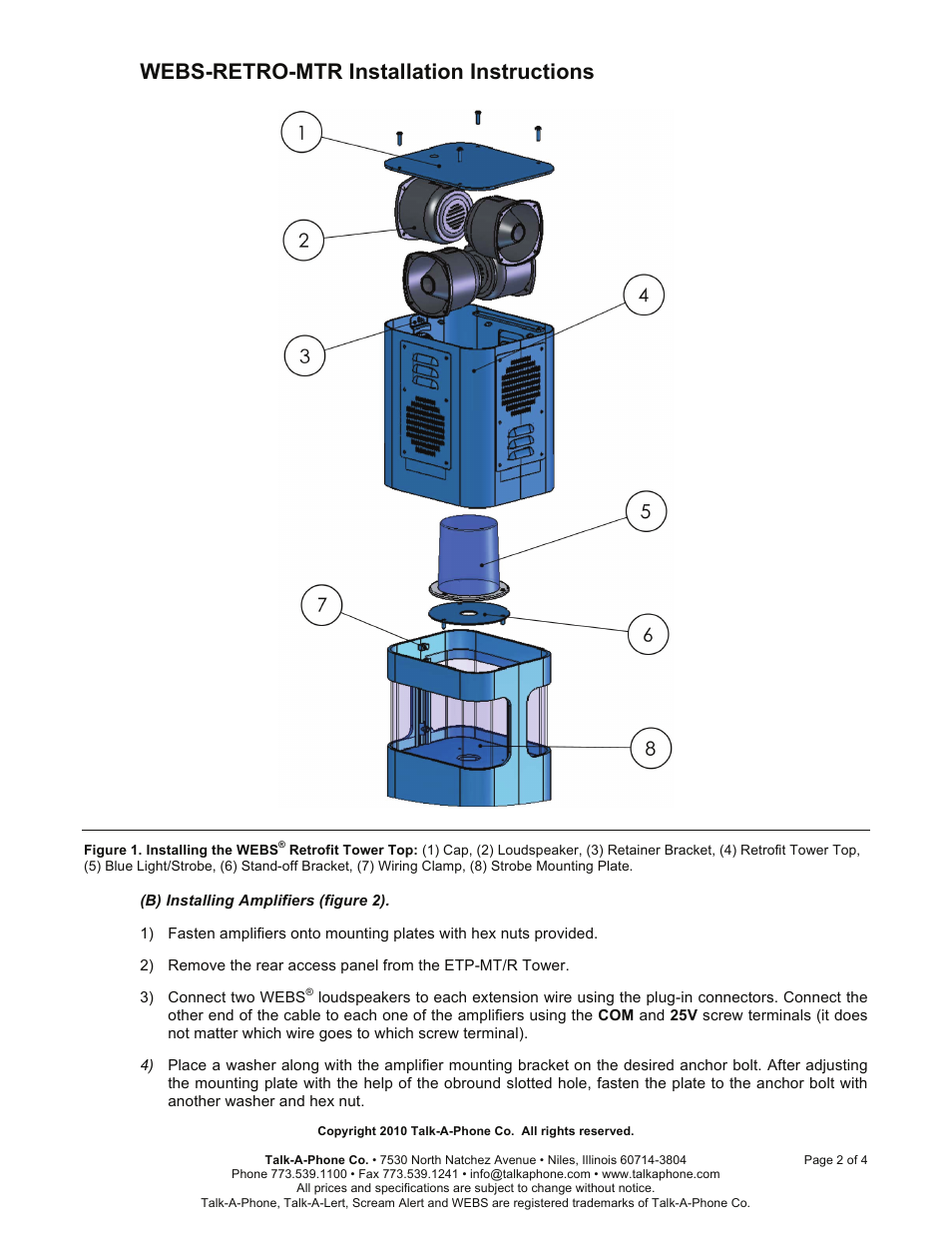 Webs-retro-mtr installation instructions | Talkaphone WEBS-RETRO-MT/R WEBS Retro Kit for ETP-MT/R Tower User Manual | Page 2 / 4