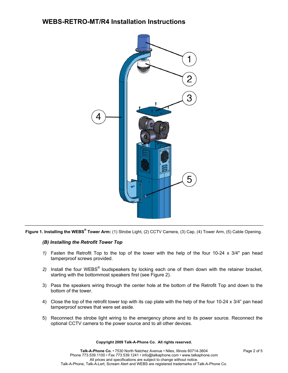 Webs-retro-mt/r4 installation instructions | Talkaphone WEBS-RETRO-MT/R4 WEBS Retro Kit for ETP-MT/R OP5 Tower User Manual | Page 2 / 5