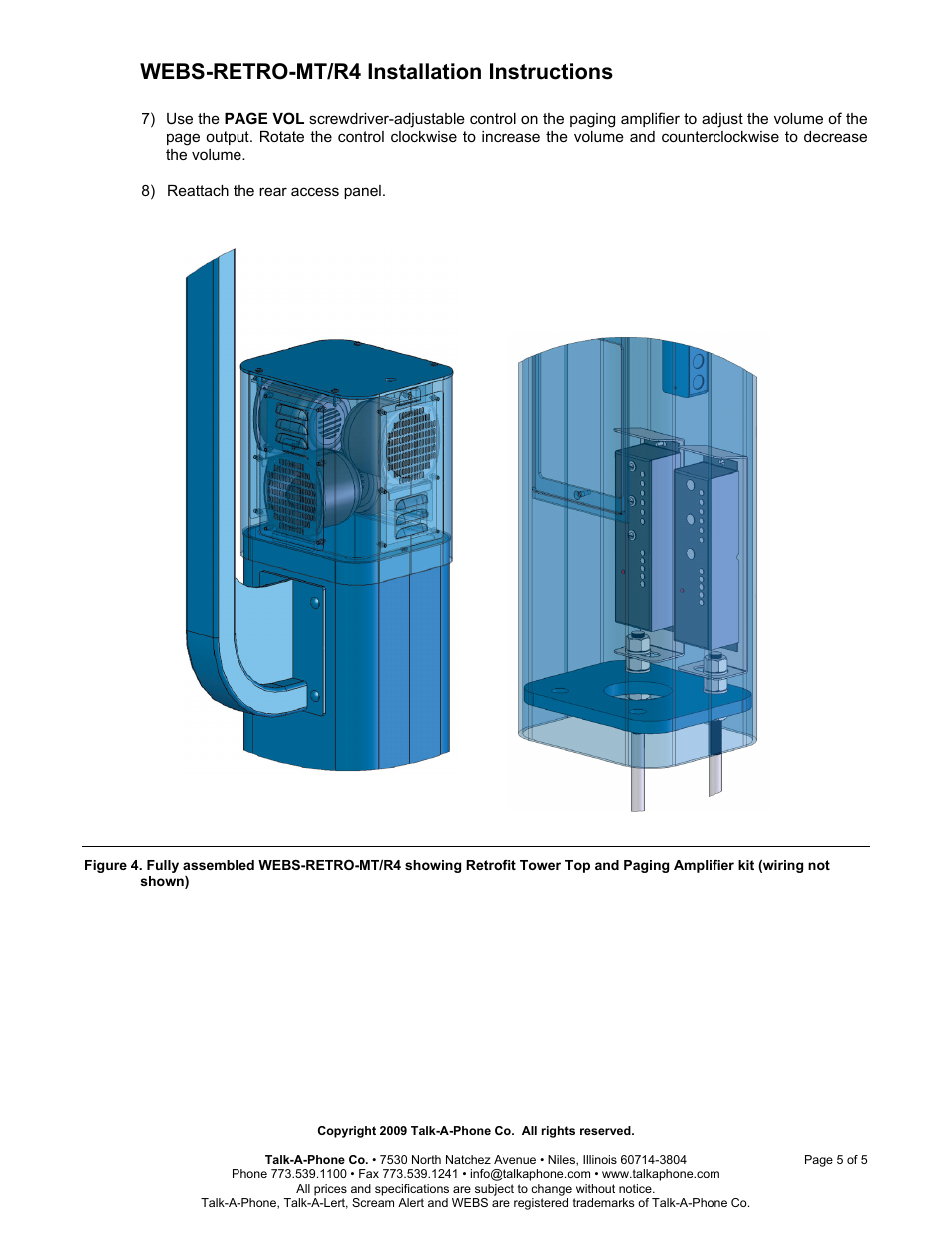 Webs-retro-mt/r4 installation instructions | Talkaphone WEBS-RETRO-MT/R4 WEBS Retro Kit for ETP-MT/R OP5 Tower User Manual | Page 5 / 5