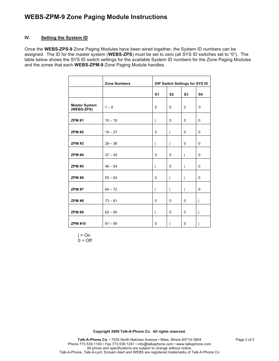 Webs-zpm-9 zone paging module instructions | Talkaphone WEBS-ZPM-9 Zone Paging Module for Analog WEBS User Manual | Page 2 / 2