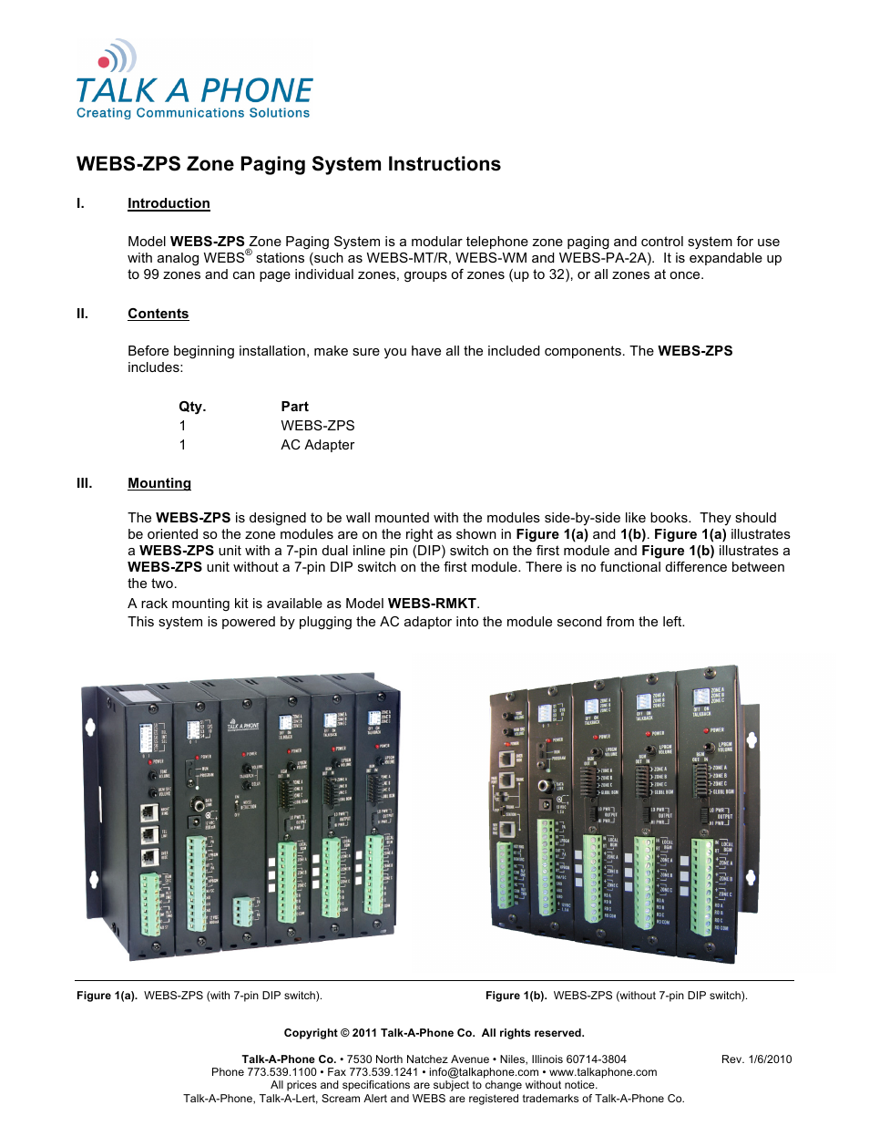 Talkaphone WEBS-ZPS Zone Paging System for Analog WEBS User Manual | 7 pages