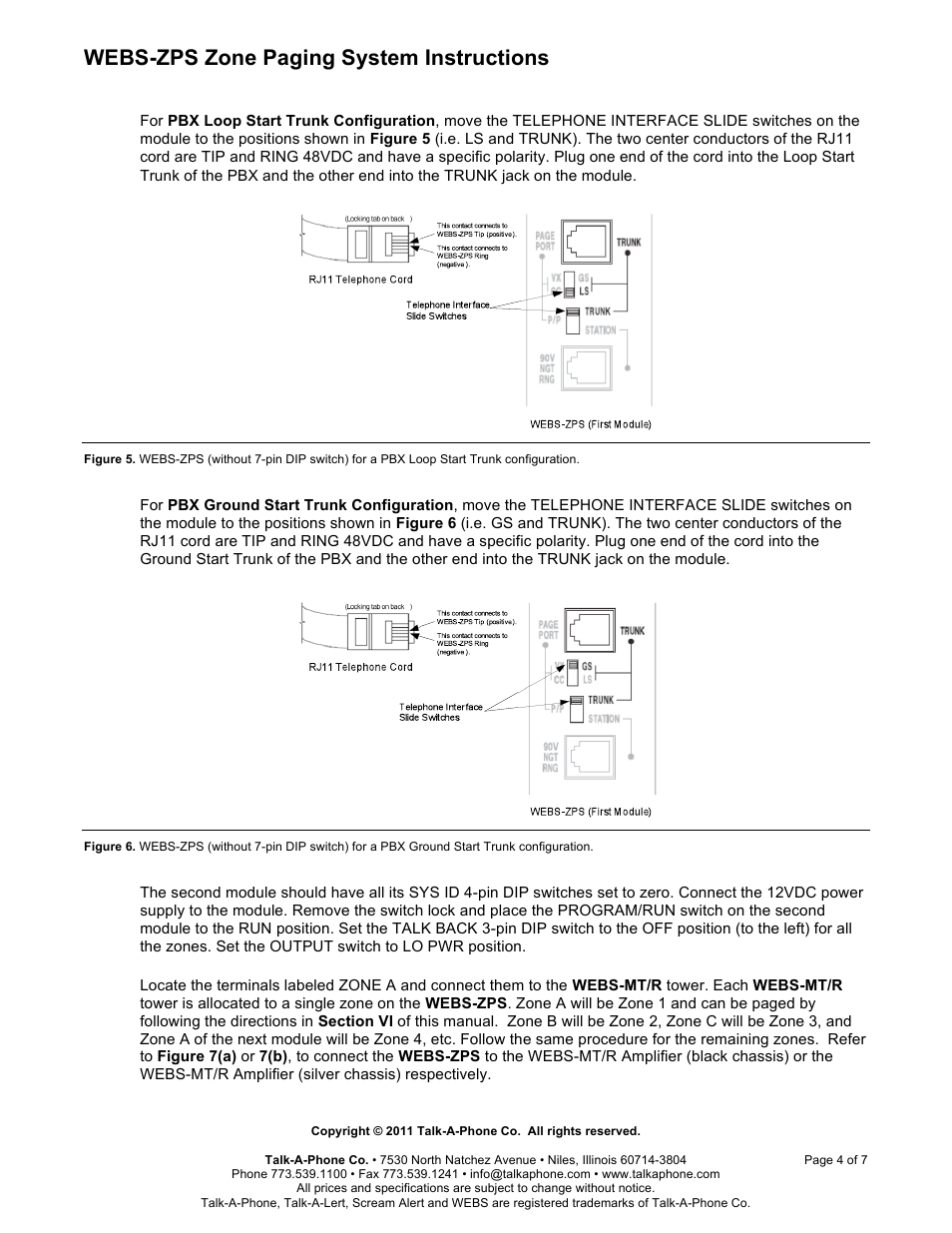 Webs-zps zone paging system instructions | Talkaphone WEBS-ZPS Zone Paging System for Analog WEBS User Manual | Page 4 / 7