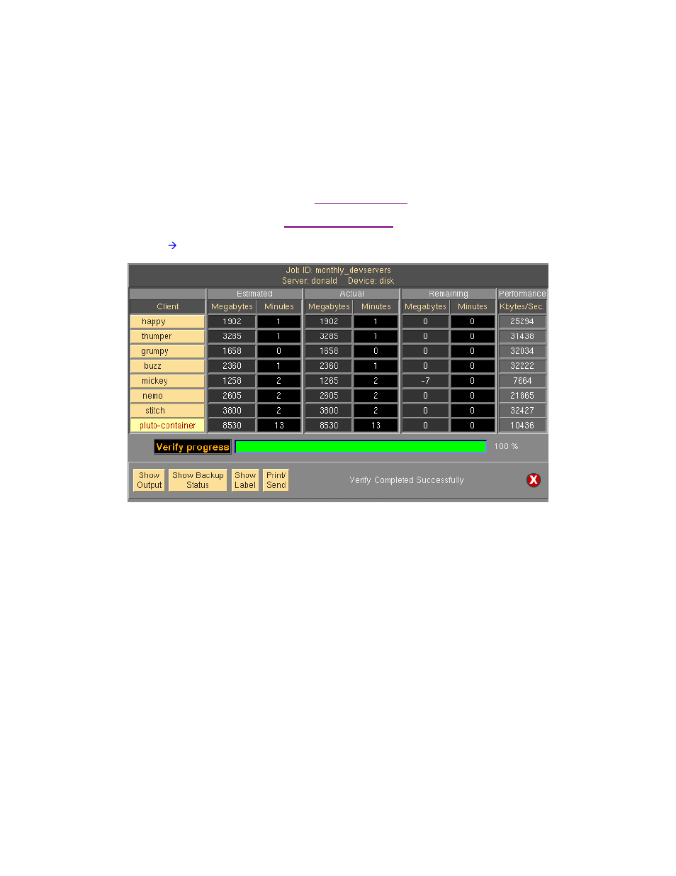 Backup job status & output history | Storix Software SBAdmin User Guide User Manual | Page 105 / 171