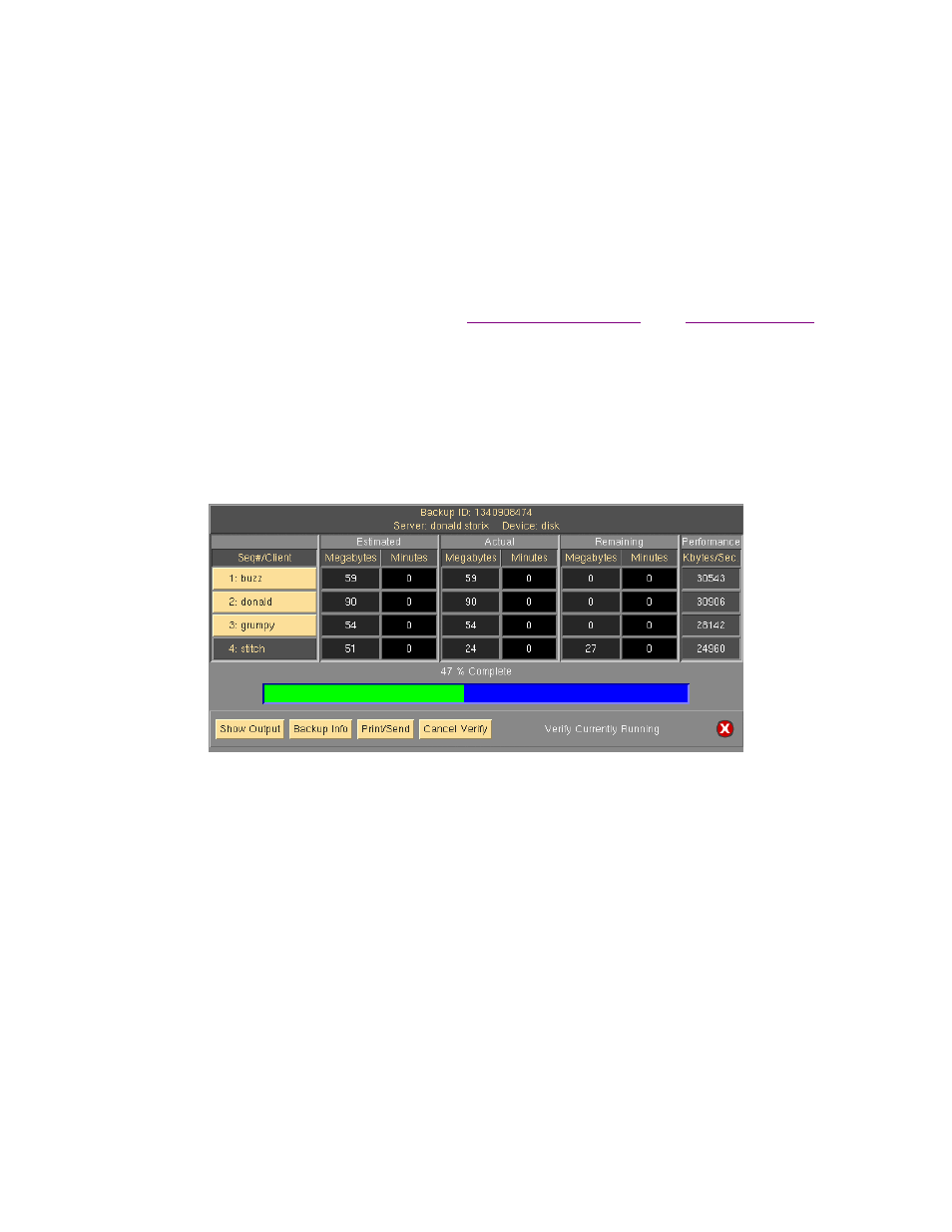 Displaying the status and output of the verify | Storix Software SBAdmin User Guide User Manual | Page 110 / 171