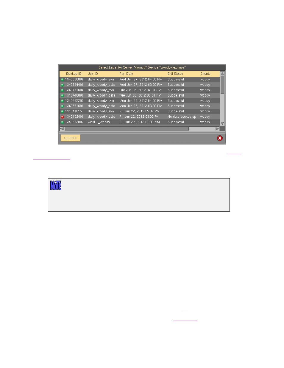 Source media, Destination media, Stacking backups to tape | Status report screen | Storix Software SBAdmin User Guide User Manual | Page 130 / 171