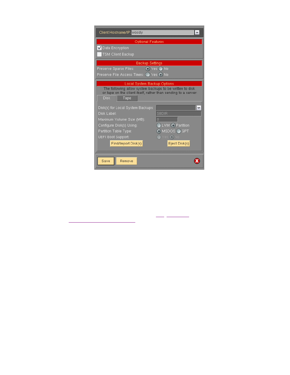 Configure a tsm client (node), Backup client, Clients | Storix Software SBAdmin User Guide User Manual | Page 33 / 171