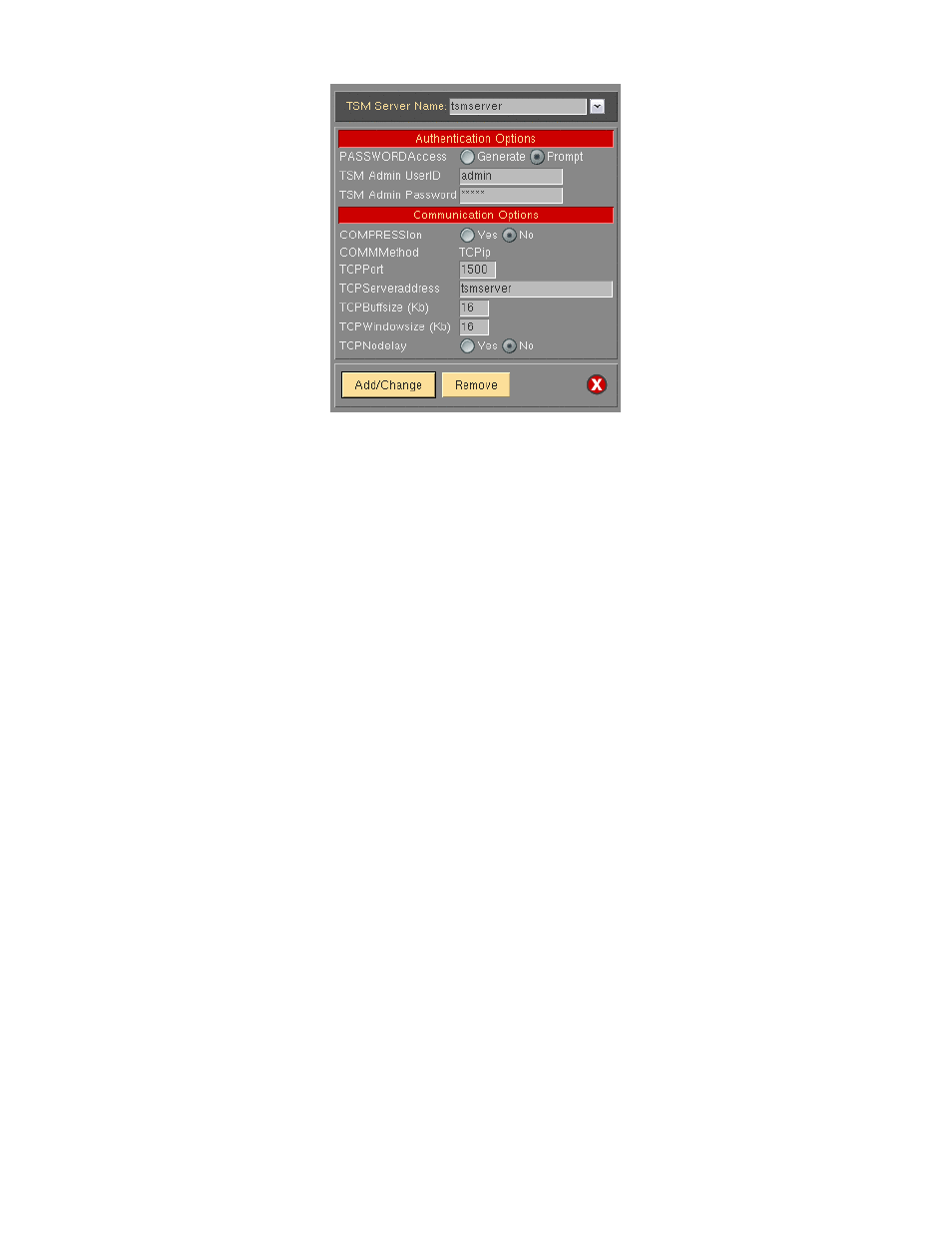 Tsm server name, Tsm admin user id/password, Passwordaccess | Storix Software SBAdmin User Guide User Manual | Page 43 / 171