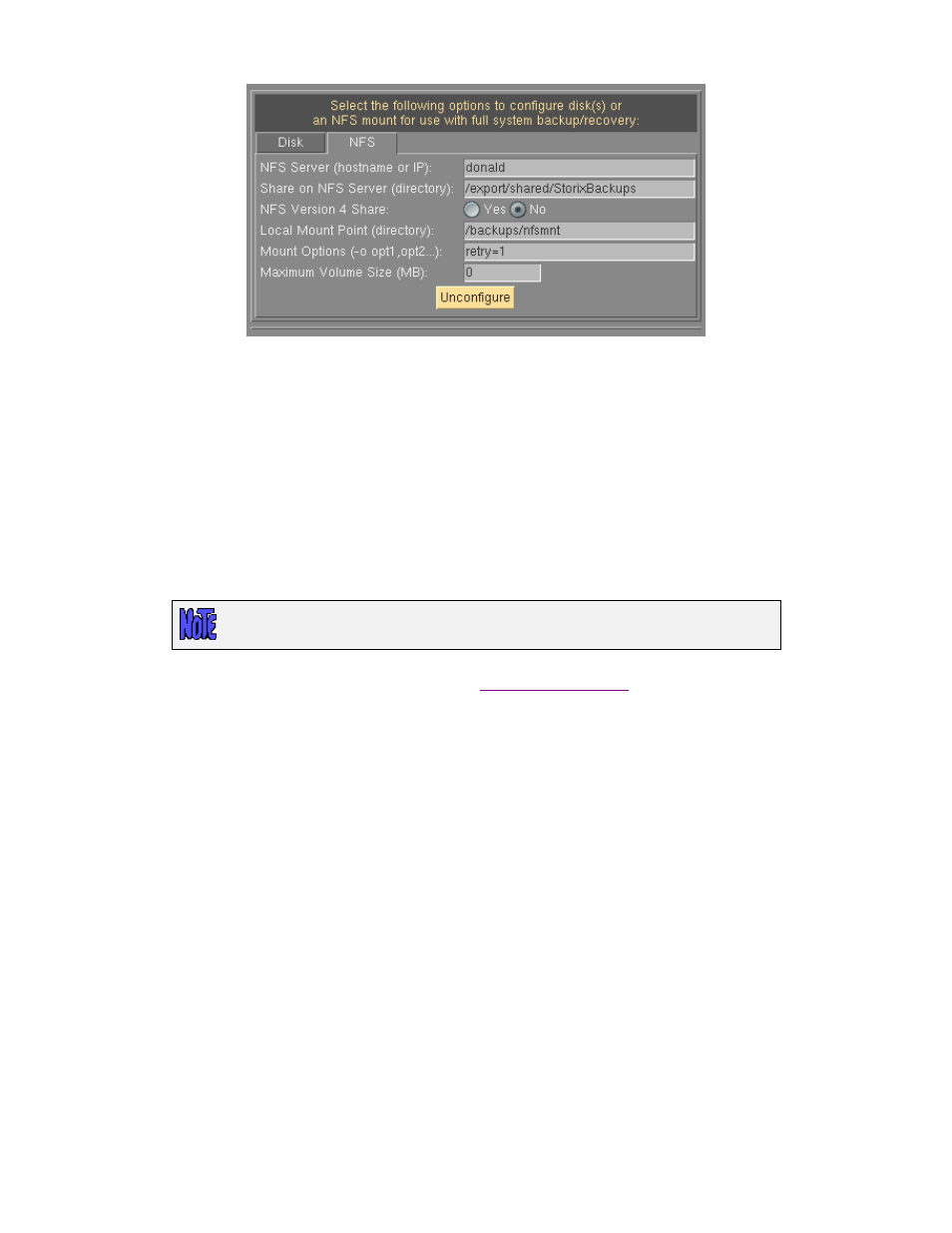Backup profile, Nfs local system backup, Device | Nfs mount, Or tape, Configuring a backup profile | Storix Software SBAdmin User Guide User Manual | Page 55 / 171