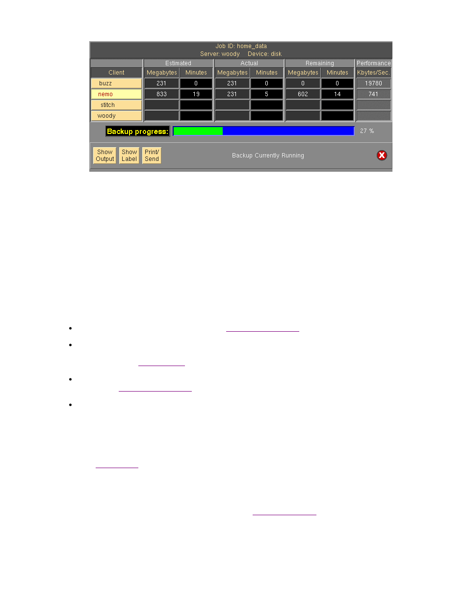 The backup output display, Snapshots | Storix Software SBAdmin User Guide User Manual | Page 91 / 171
