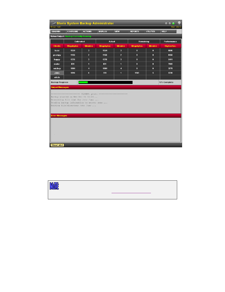The job message screen, Job queues, Status report screen | Backup status screen | Storix Software SBAdmin User Guide User Manual | Page 93 / 171