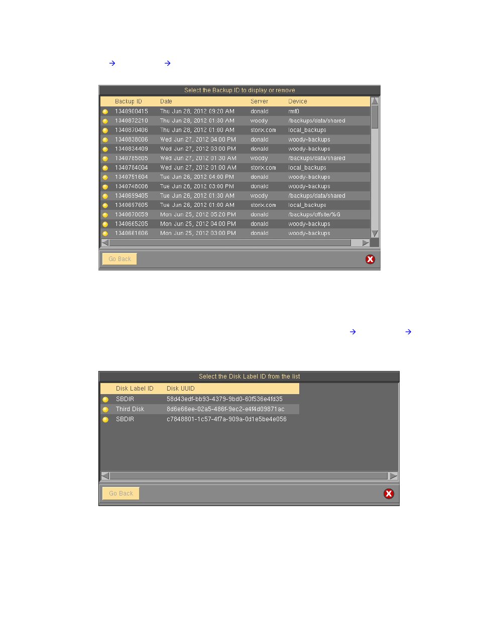 View by backup id, View by disk label id | Storix Software SBAdmin User Guide User Manual | Page 98 / 171