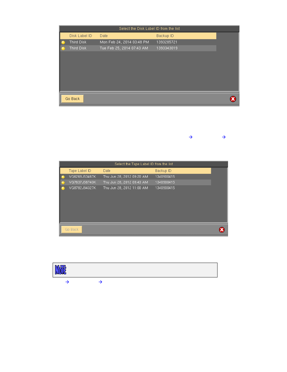View by tape label id, View by server, Backup labels | Storix Software SBAdmin User Guide User Manual | Page 99 / 171