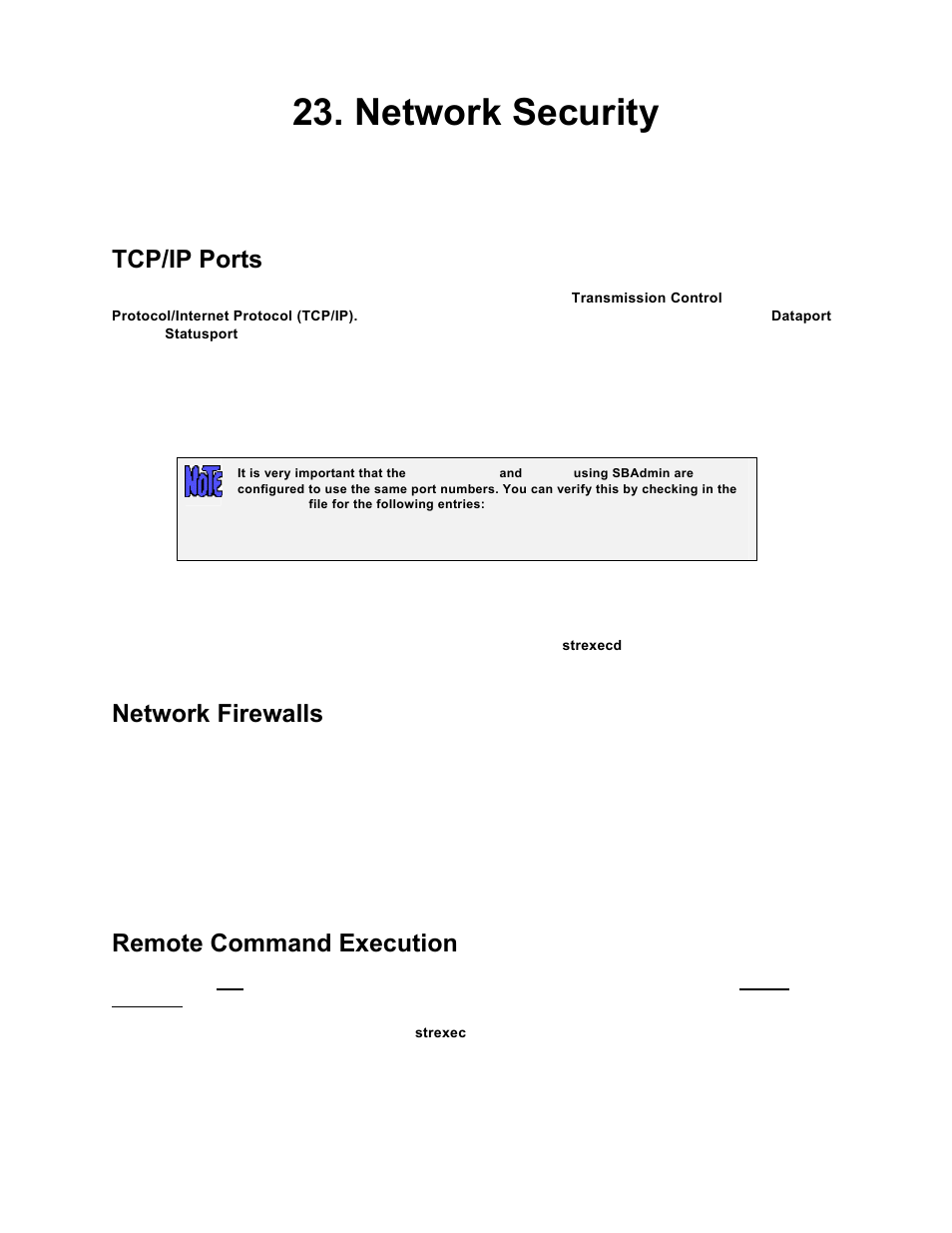 Network security, Tcp/ip ports, Network firewalls | Remote command execution | Storix Software SBAdmin TSM Edition Users Guide User Manual | Page 109 / 117