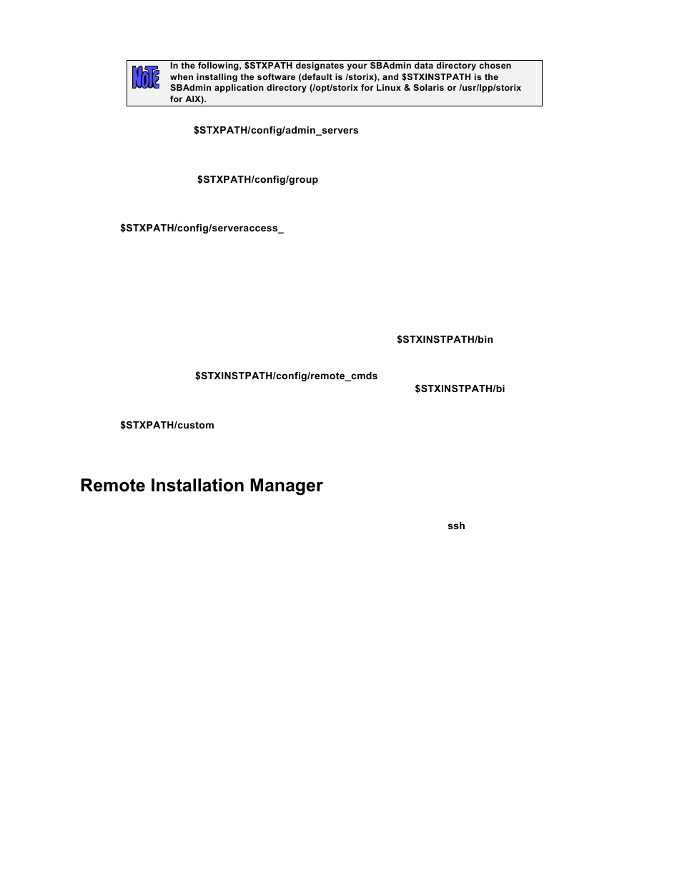Remote installation manager | Storix Software SBAdmin TSM Edition Users Guide User Manual | Page 110 / 117