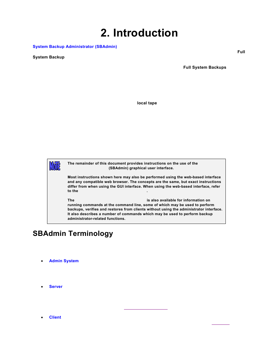 Introduction, Sbadmin terminology | Storix Software SBAdmin TSM Edition Users Guide User Manual | Page 13 / 117
