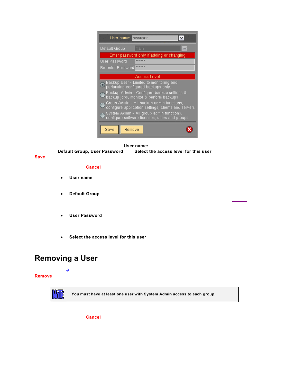 Removing a user | Storix Software SBAdmin TSM Edition Users Guide User Manual | Page 21 / 117