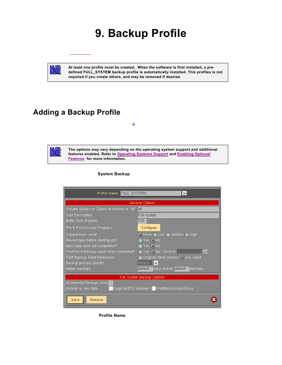 Backup profile, Adding a backup profile | Storix Software SBAdmin TSM Edition Users Guide User Manual | Page 32 / 117