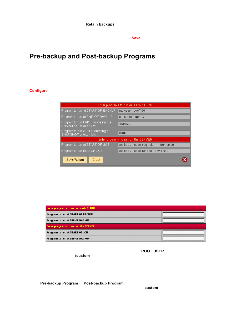 Pre-backup and post-backup programs | Storix Software SBAdmin TSM Edition Users Guide User Manual | Page 35 / 117