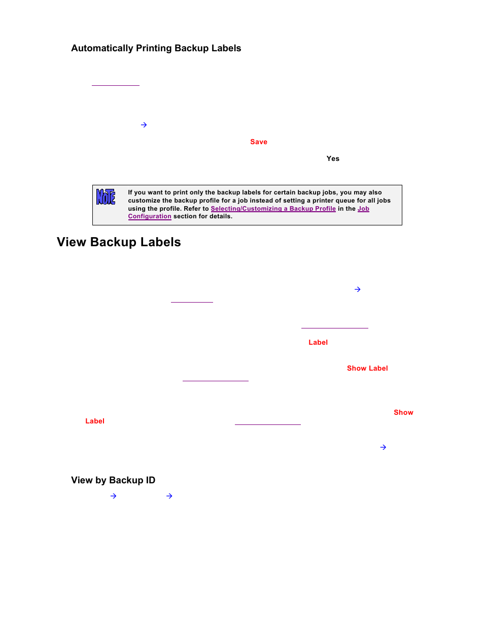 Automatically printing backup labels, View backup labels, View by backup id | Storix Software SBAdmin TSM Edition Users Guide User Manual | Page 61 / 117