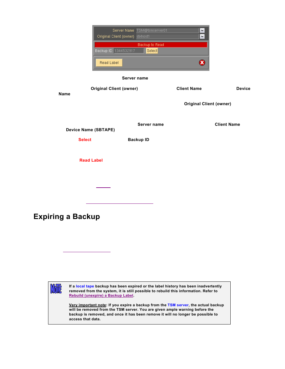 Expiring a backup, Expiring a backup label | Storix Software SBAdmin TSM Edition Users Guide User Manual | Page 65 / 117