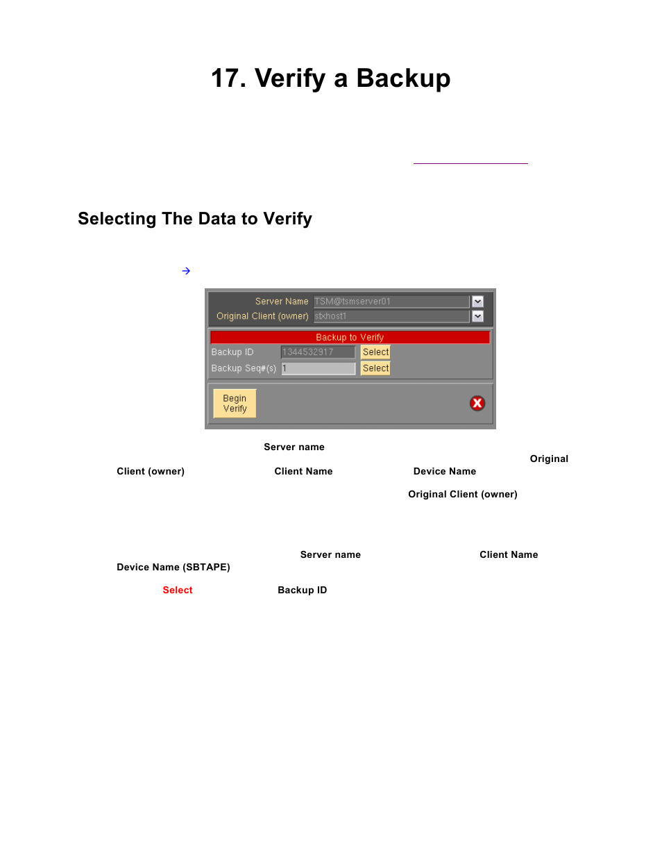 Verify a backup, Selecting the data to verify | Storix Software SBAdmin TSM Edition Users Guide User Manual | Page 70 / 117