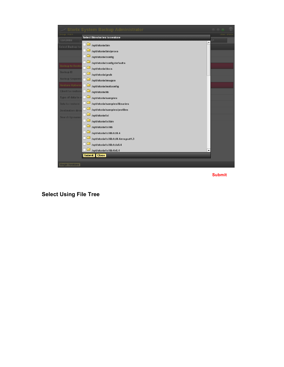 Select using file tree | Storix Software SBAdmin TSM Edition Users Guide User Manual | Page 85 / 117