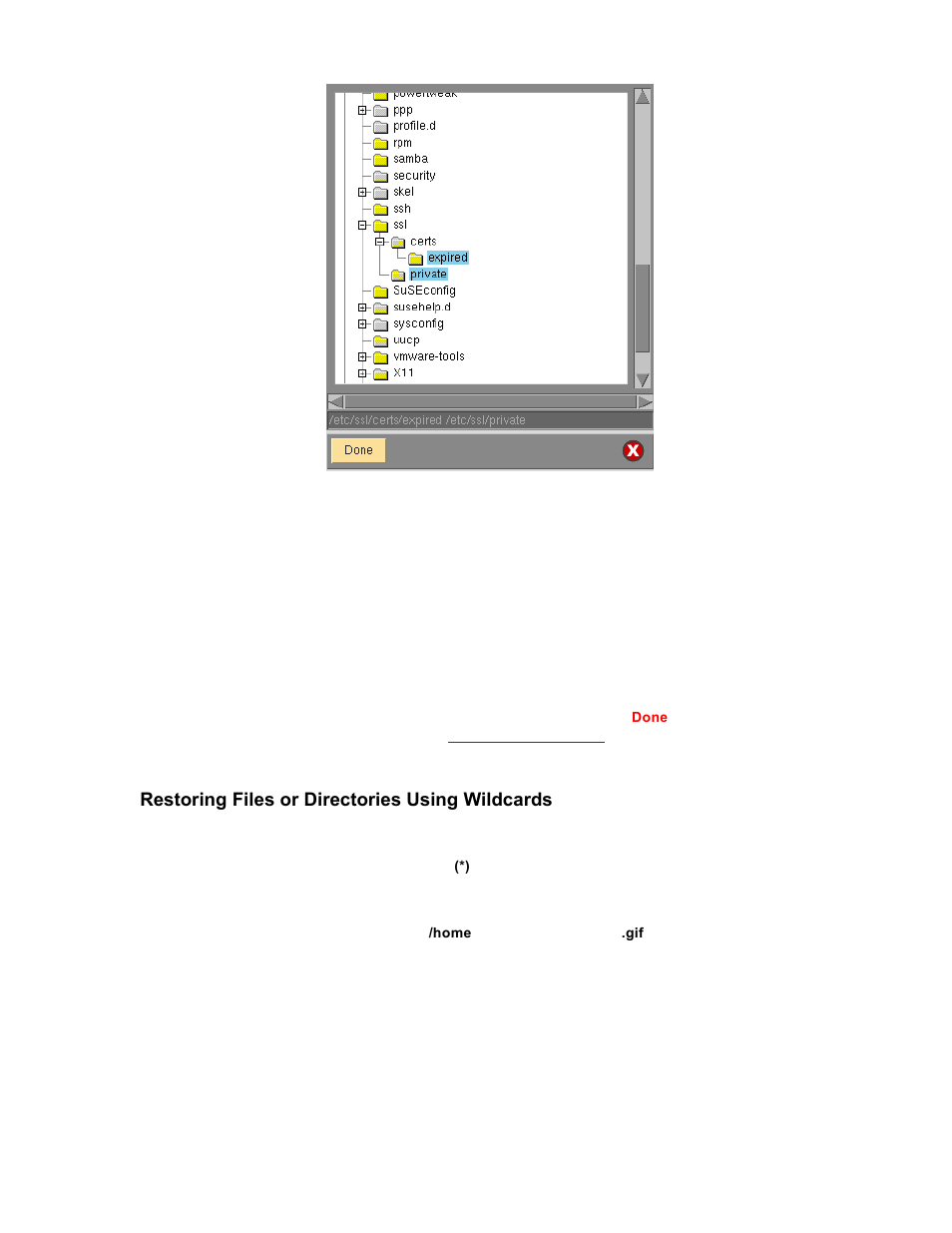 Restoring files or directories using wildcards, Restoring files using wildcards | Storix Software SBAdmin TSM Edition Users Guide User Manual | Page 86 / 117