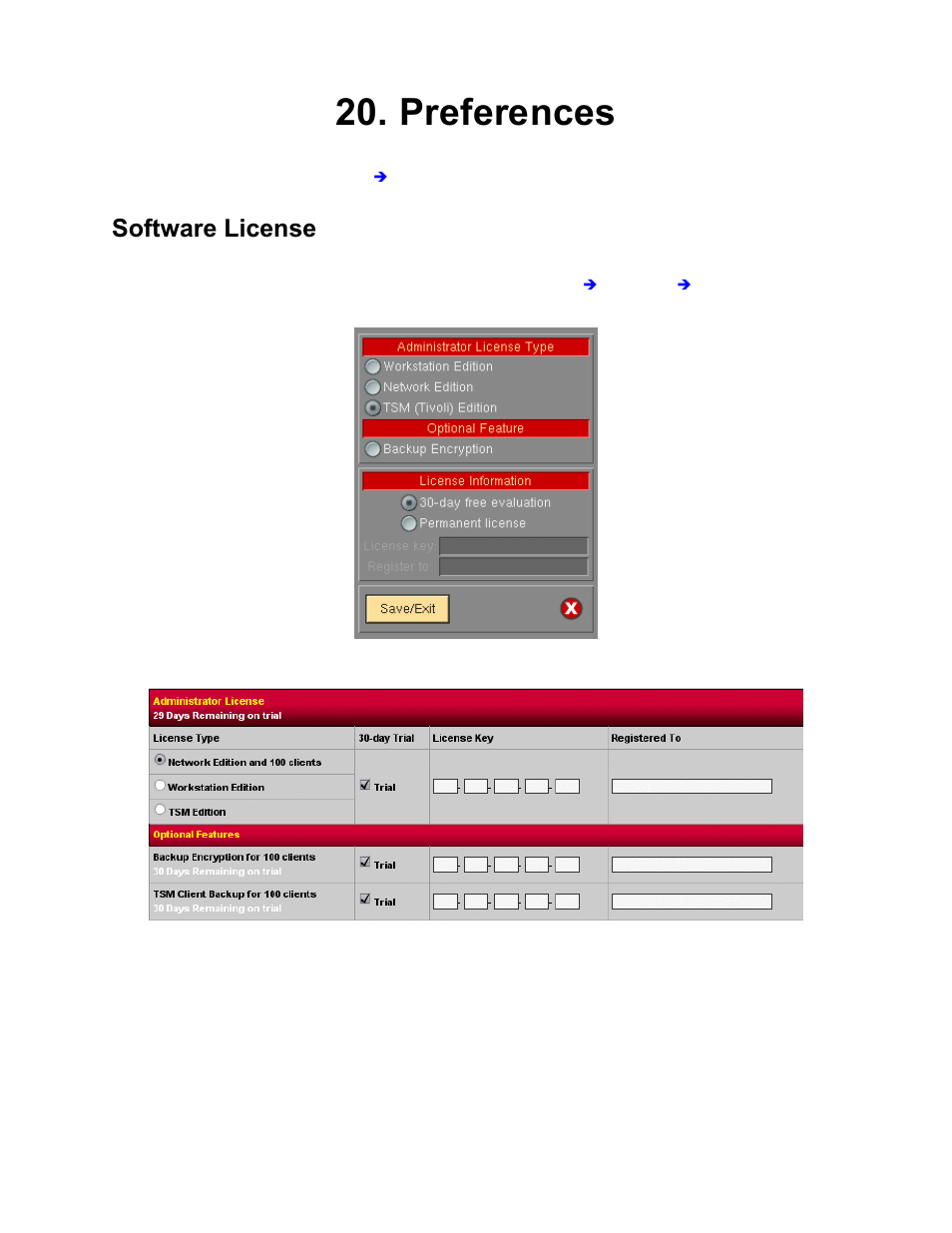 Preferences, Software license | Storix Software SBAdmin TSM Edition Users Guide User Manual | Page 89 / 117