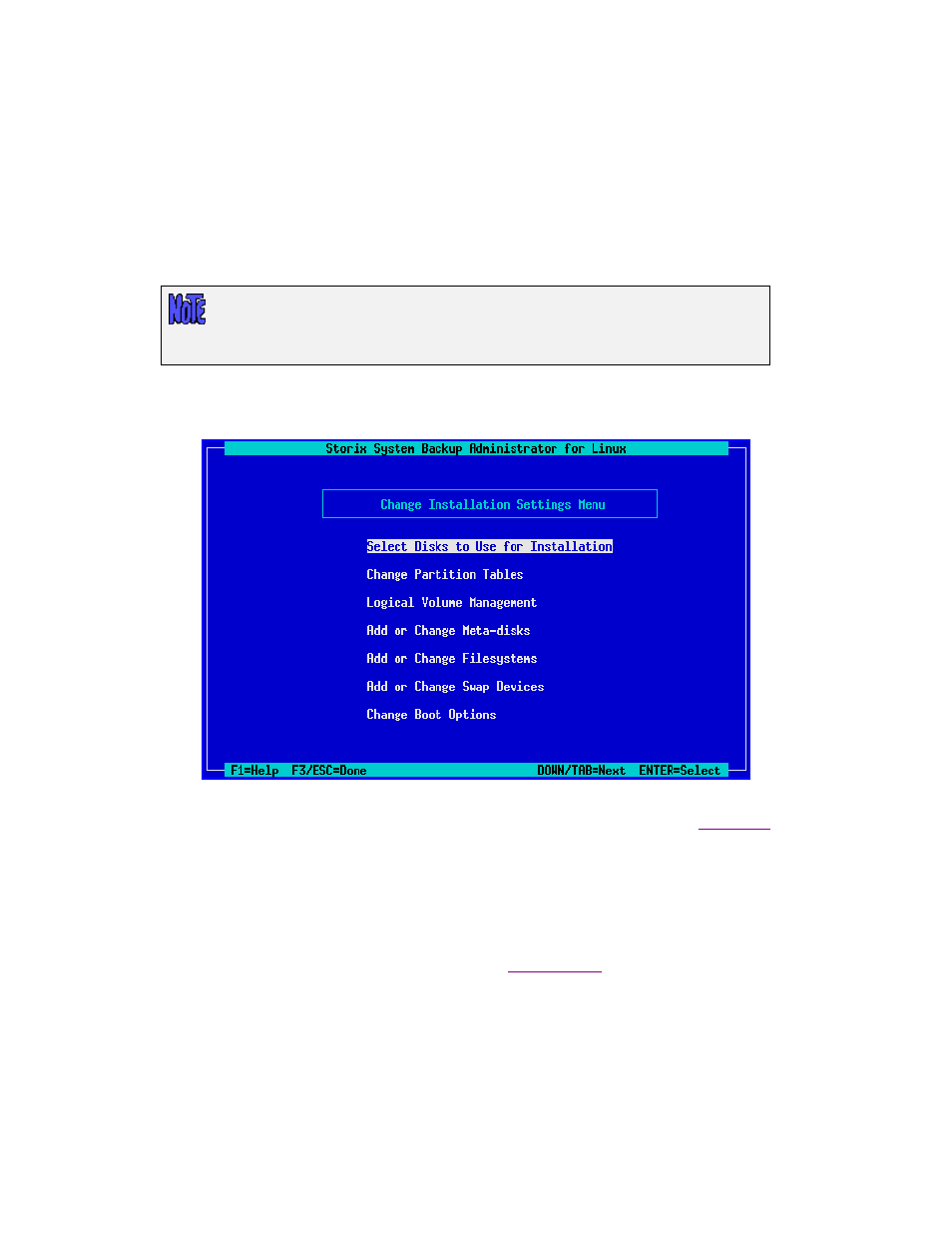View/change installation settings, Select disks to use for installation, View/change installation | Settings | Storix Software SBAdmin Linux System Recovery Guide User Manual | Page 50 / 78