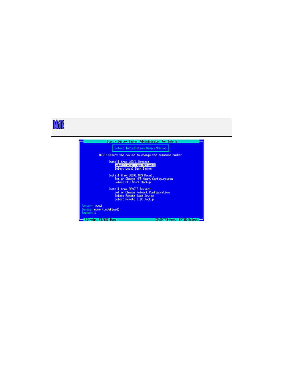 Select installation device/backup, Select local tape device drives(s) | Storix Software SBAdmin Solaris System Recovery Guide User Manual | Page 27 / 64