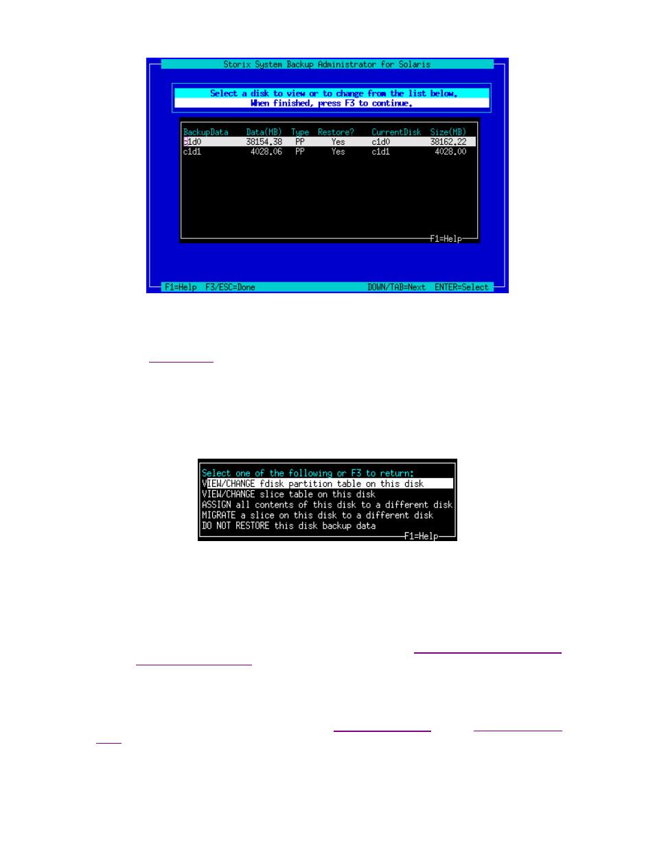 View/change fdisk partition table, View/change slice table | Storix Software SBAdmin Solaris System Recovery Guide User Manual | Page 38 / 64